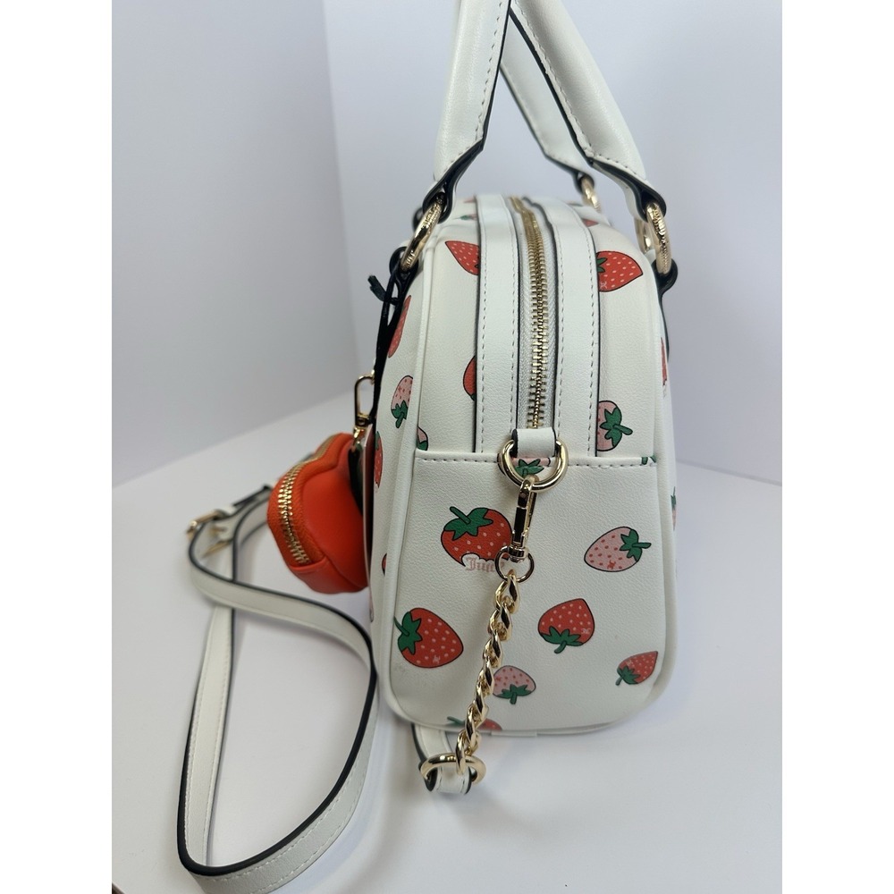 Juicy Couture Strawberry Bowler Bag White Sweet N Juicy  w Coin Purse Charm - Picture 8 of 12